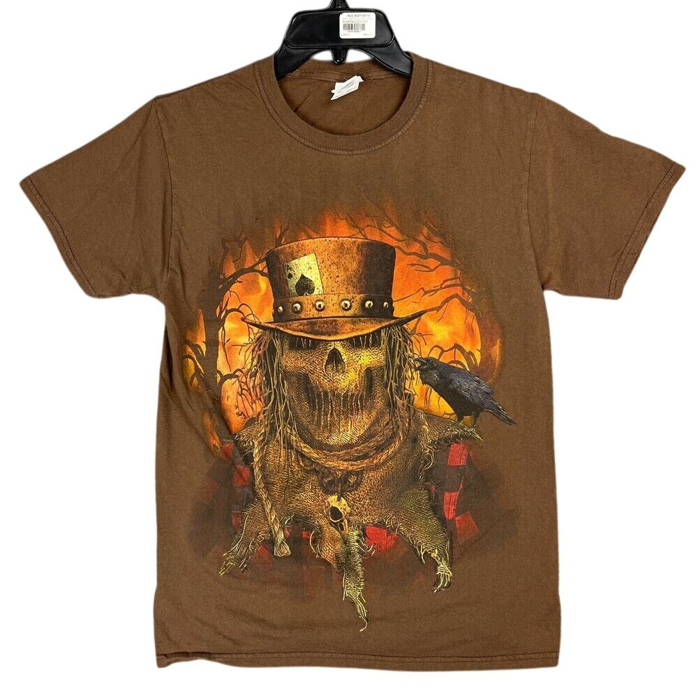 Scarecrow Shirt Mens Small Crow Flames Ace Spades Halloween Horror